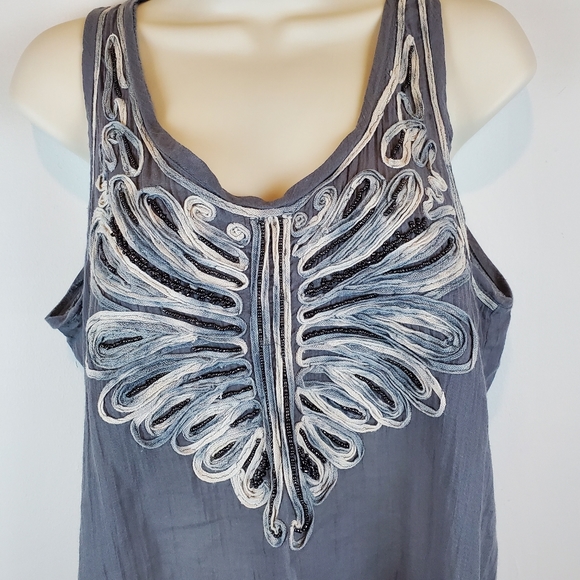 Zara Basic Abstract Trim Beaded Gray Tank Top Shirt Size S Bohemian Oversized - Picture 4 of 8